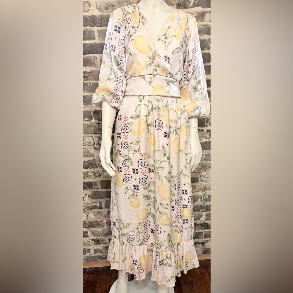 CIEBON Floral and Lemon Print Wrap Dress